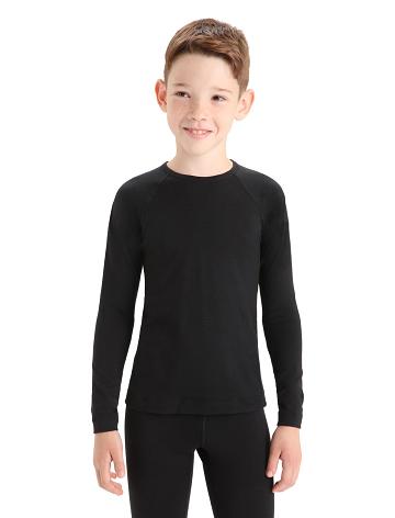 Kids' Icebreaker Merino 200 Oasis Crewe Thermal Top Long Sleeve Black | CA 1002WNBY